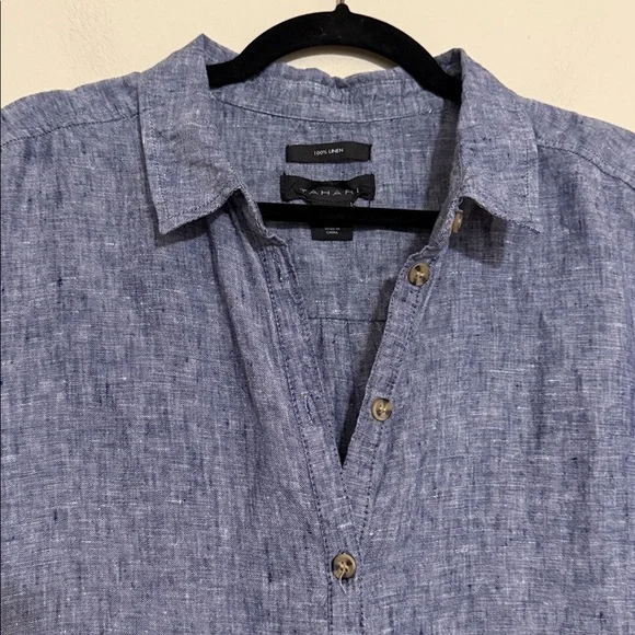 Tahari Casual Blue Button Down Shirt dress chambray linen women L beach vacation - Picture 2 of 8